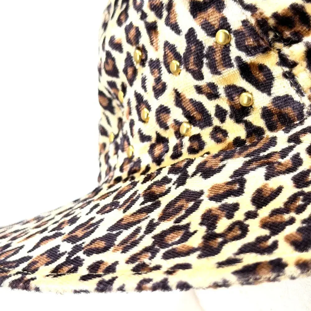 Vintage 90s Leopard Velvet Gold Studded Wire Brim Bucket Hat - Picture 2 of 9